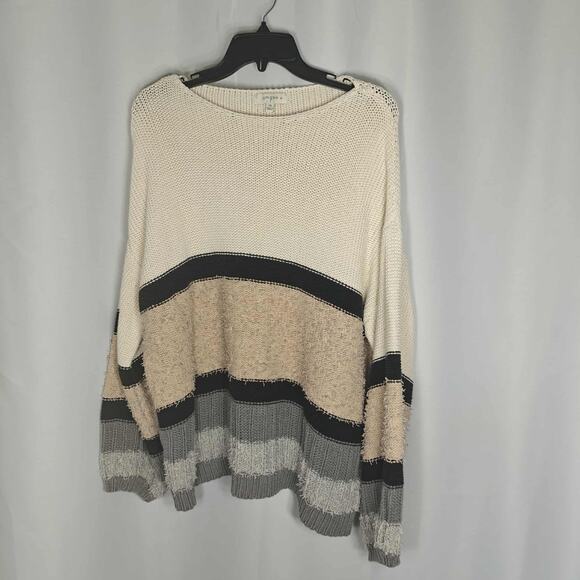 Umgee + women size 2XL Striped Raw Neutral Sweater Cozy Comfort pullover - Picture 2 of 9